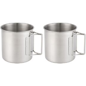 Stainless Steel Camping Mugs Outdoors Cup with Foldable Handle 2 Piece Set 660ml/22.3oz Great for Backpacking , Hiking, Hunting, Fishing and Survival Adventure