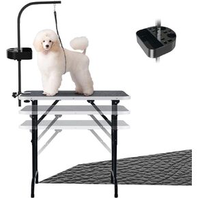 LEIBOU 36-inch Height Adjustable(23''~33.8'') and Foldable Pet Dog Grooming Table with Grooming Tool Tray, Grooming Arm, Noose and Mesh Tray for Dog Cat Pet Grooming Maximum Capacity Up to 260lbs