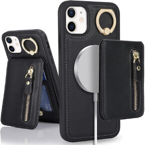 iPhone 12 pro case with Card Holder, iPhone 12 Phone Case Wallet for Women magsafe Compatible Wallet Detachable 2-in-1 for Men-Black