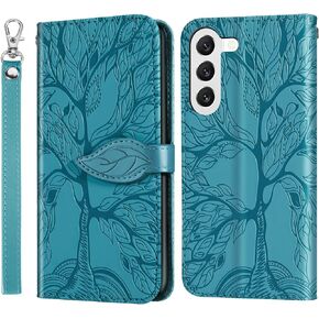 Case for Samsung Galaxy S23 FE 5G, PU Leather Flip Shell with Card Slots Magnetic Closure Strap Hand Shockproof Kickstand Case for Samsung Galaxy S23 FE 6.4 inch, Turquoise
