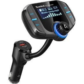 Sumind (Upgraded Version) Bluetooth FM Transmitter Wireless Radio Adapter Hands-Free Car Kit with 1.7 Inch Display, QC3.0 and Smart 2.4 A Dual USB Ports AUX Input/Output, TF Card Mp3 Player(PD, Black)