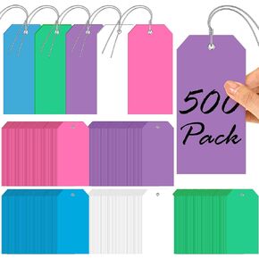 Pinkunn 500 Pack Plastic Tags with Iron Wires 6.3 x 3.15 Inch Colorful Blank Tags Waterproof Wire Tags Labels Portable with String for Volunteer Marking Inventory Luggage Garage Hanging (Bright Color)