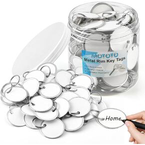 Metal Rim Key Tags Blank Round Paper Key Tags with Metal Split Rings White Key Labels for Doors Car Keys Luggage Pets Garage