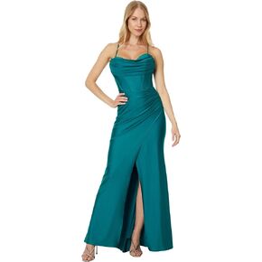 Betsy & Adam womens Long Sateen Corset Lace BackFormal Dress