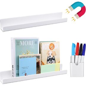 2 Pcs 17in Magnetic Book Shelf for Whiteboard Acrylic Magnetic Book Holder Floating Book Shelves with Pencil Holders for Kids Room Teacher Office Picture Books and File Display-NO PENS in Kuwait