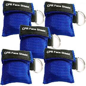 5pcs CPR Face Shield Mask Keychain Ring Emergency Kit CPR Face Shields for First Aid or CPR Training (Blue-5)