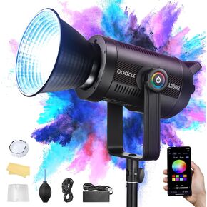 Godox SL300R 310W RGB LED Video Light 5600K@1m CRI≥96,TLCI≥96 14 FX Bowens Mount Silent Continuous Output Light APP/2.4G Control 360° Full 60 Gels for Video Recording Photography Studio Shooting