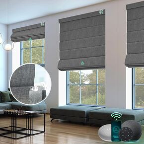 Yoolax Motorized Bamboo Roman Shades Light Filtering Smart Blinds for Windows Compatible with Alexa Google Home, Automatic Roman Shades with Remote Cordless Customized (Bamboo Cocoa)