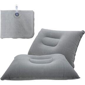 2 Pack Gray Ultralight Inflatable Pillow Small Squared Flocked Fabric Air Pillow for Beach Camping,Traveling,Hiking,Napping,Desk Rest,Neck & Lumbar Support