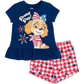 Paw Patrol Skye July 4th Girls Peplum T-Shirt and Twill Shorts Outfit Set Toddler to Big Kid