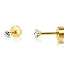 Titanium Earrings Screw Back Earrings for Women Toddler, Hypoallergenic Flat Back Stud Earrings Cubic Zirconia Studs for Cartilage Helix Tragus Piercing Jewelry (Gold, 2mm)