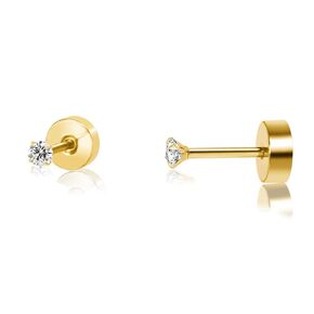 Titanium Earrings Screw Back Earrings for Women Toddler, Hypoallergenic Flat Back Stud Earrings Cubic Zirconia Studs for Cartilage Helix Tragus Piercing Jewelry (Gold, 2mm)