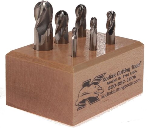 Kodiak Cutting Tools L3-OFFT-21LF USA Made Micrograin Carbide Ball Nose End Mill Set, 4 Flute, 1/8" to 1/2" (Pack of 6) in Saudi Arabia