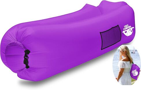 Inflatable Lounger with Carrying Bag & Pockets for Indoors/Outdoors - Inflatable Couch & Air Chair with Headrest & Securing Stake- for Camping Beach or Pool in Saudi Arabia