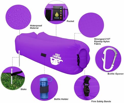 Inflatable Lounger with Carrying Bag & Pockets for Indoors/Outdoors - Inflatable Couch & Air Chair with Headrest & Securing Stake- for Camping Beach or Pool in Saudi Arabia