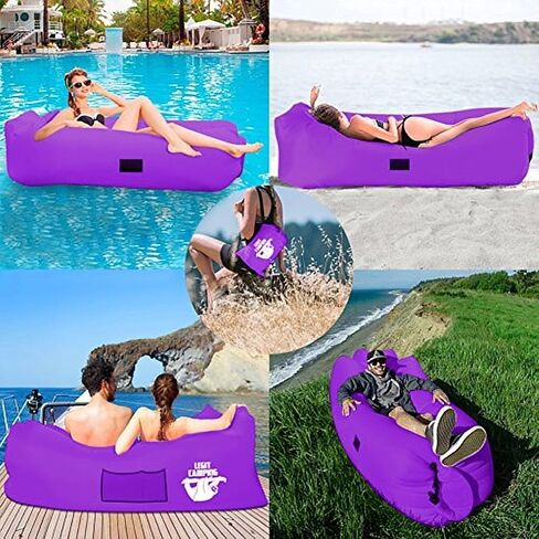 Inflatable Lounger with Carrying Bag & Pockets for Indoors/Outdoors - Inflatable Couch & Air Chair with Headrest & Securing Stake- for Camping Beach or Pool in Saudi Arabia