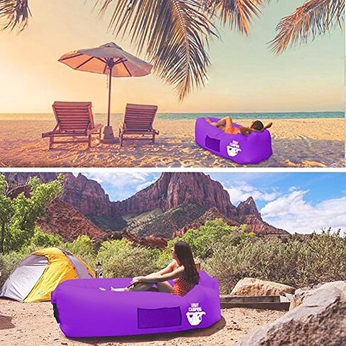 Inflatable Lounger with Carrying Bag & Pockets for Indoors/Outdoors - Inflatable Couch & Air Chair with Headrest & Securing Stake- for Camping Beach or Pool in Saudi Arabia
