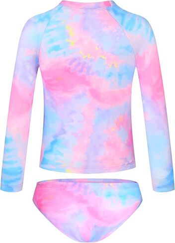 TENVDA Girls Swimsuit Long Sleeve Rash Guard Sets UPF 50+ Two Piece Bathing Suits Size 3-12 Years in Kuwait