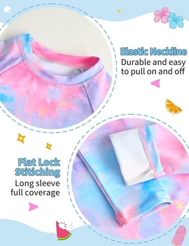 TENVDA Girls Swimsuit Long Sleeve Rash Guard Sets UPF 50+ Two Piece Bathing Suits Size 3-12 Years in Kuwait