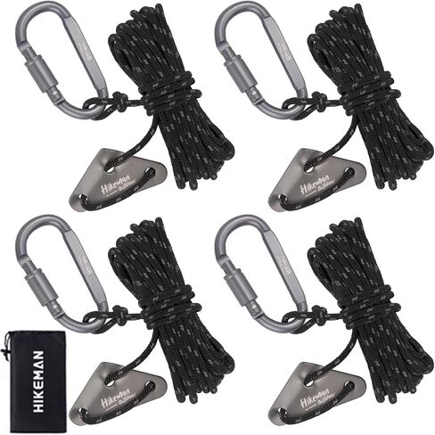 Hikeman 4 Pack Camping Rope with Locking Carabiner Clip,4mm Reflective Guy Lines with Triangular Guyline Adjuster Tensioner,Nylon Cord for Tent Tarp Tie Down,Hiking,Backpacking in Kuwait