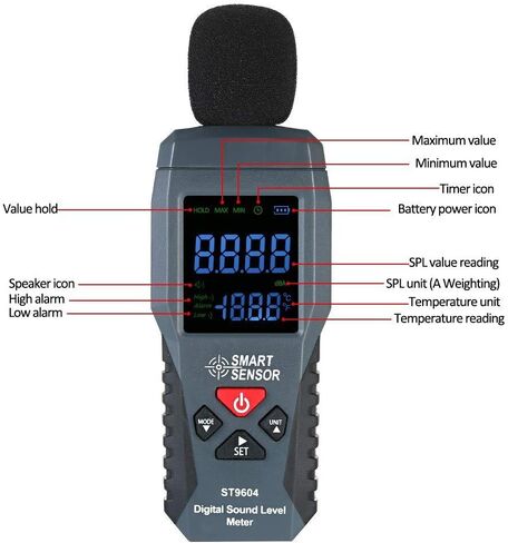 مقياس مستوى الصوت المحمول، مقياس ديسيبل LCD، مقياس ضوضاء رقمي صغير، اختبار ديسيبل، إنذار ديسيبل، مع إنذار ضوء أسود أحمر وإنذار صوتي، نطاق 30-130 ديسيبل in Kuwait