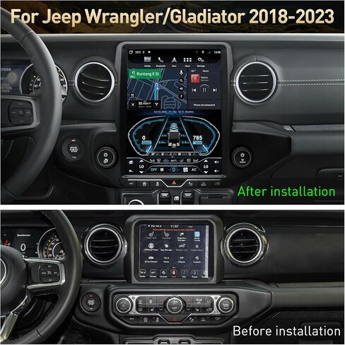 Android 13 Car Radio Stereo for Jeep Wrangler JL/Gladiator 2018-2023 Auto A/C Head Unit Replacement with 12.1″ T-Style 6GB RAM+64GB ROM Carplay/Bluetooth 5.0 Support DSP/WiFi/SWC/Optical Fiber Output in Saudi Arabia