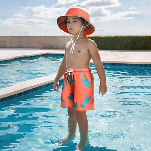 شورت سباحة للأولاد مع قبعة الشمس وبطانة ضاغطة شورت سباحة سريع الجفاف للشاطئ قصير قابل للتنفس طقم قبعة دلو لمدة 3-14 سنة in Kuwait
