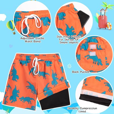 شورت سباحة للأولاد مع قبعة الشمس وبطانة ضاغطة شورت سباحة سريع الجفاف للشاطئ قصير قابل للتنفس طقم قبعة دلو لمدة 3-14 سنة in Kuwait