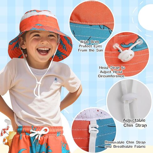 شورت سباحة للأولاد مع قبعة الشمس وبطانة ضاغطة شورت سباحة سريع الجفاف للشاطئ قصير قابل للتنفس طقم قبعة دلو لمدة 3-14 سنة in Kuwait