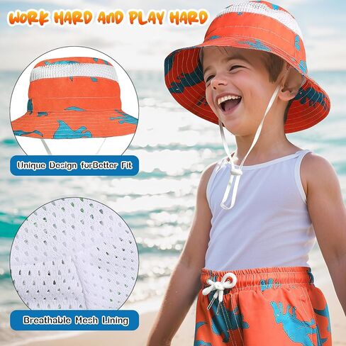 شورت سباحة للأولاد مع قبعة الشمس وبطانة ضاغطة شورت سباحة سريع الجفاف للشاطئ قصير قابل للتنفس طقم قبعة دلو لمدة 3-14 سنة in Kuwait