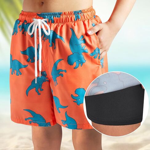 شورت سباحة للأولاد مع قبعة الشمس وبطانة ضاغطة شورت سباحة سريع الجفاف للشاطئ قصير قابل للتنفس طقم قبعة دلو لمدة 3-14 سنة in Kuwait