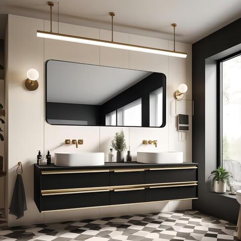 Growsun 55x28 inch Bathroom Mirrors for Vanity, Black Vanity Mirror for Wall, Metal Frame Round Corner Rectangle Bathroom Mirror, Suitable for Entryway, Bedroom, Living Room(Horizontal/Vertical) in Saudi Arabia