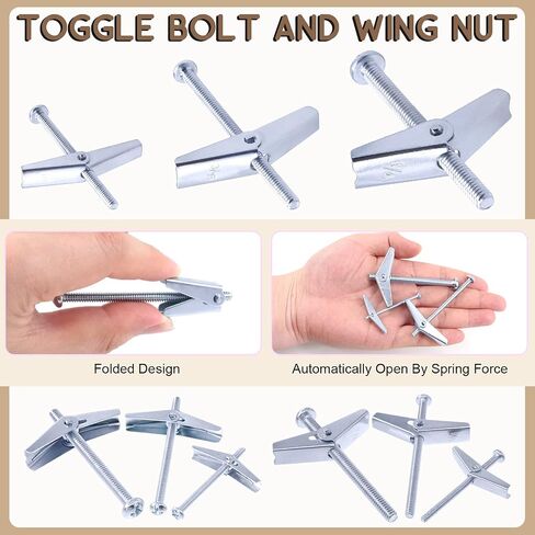 30 Pieces 1/8 Inch Heavy Duty Toggle Bolt and Wing Nut Assortment Kit, Perfect for Hanging Heavy Items on Drywall Inserted Bolt Wing Nuts in Saudi Arabia
