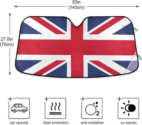 British Flag Union Jack UK Car Windshield Sun Shade Block UV Rays Sun Visor Protector Accordion Folding Sunshade Keep Vehicle Cool&Damage Free, Easy to Use, Fits Windshields of Various Sizes in Saudi Arabia