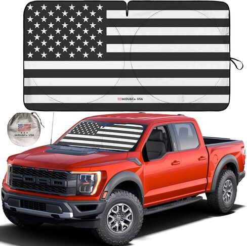 Windshield Sunshade B&W American Flag Design - Car Sun Shade Windshield - Foldable Sun Cover for Car Windshield - Keeps Your Vehicle Cool - Dashboard and Upholstery Sun Protector - XLarge in Saudi Arabia
