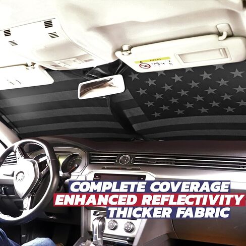 Windshield Sunshade B&W American Flag Design - Car Sun Shade Windshield - Foldable Sun Cover for Car Windshield - Keeps Your Vehicle Cool - Dashboard and Upholstery Sun Protector - XLarge in Saudi Arabia
