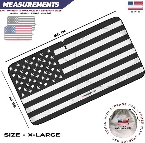 Windshield Sunshade B&W American Flag Design - Car Sun Shade Windshield - Foldable Sun Cover for Car Windshield - Keeps Your Vehicle Cool - Dashboard and Upholstery Sun Protector - XLarge in Saudi Arabia