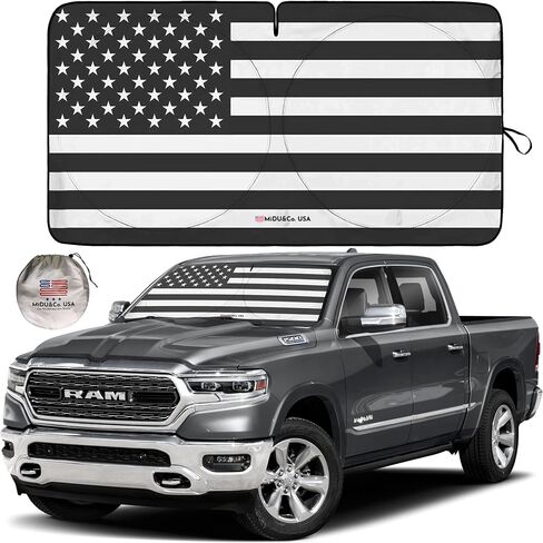 Windshield Sunshade B&W American Flag Design - Car Sun Shade Windshield - Foldable Sun Cover for Car Windshield - Keeps Your Vehicle Cool - Dashboard and Upholstery Sun Protector - XLarge in Saudi Arabia
