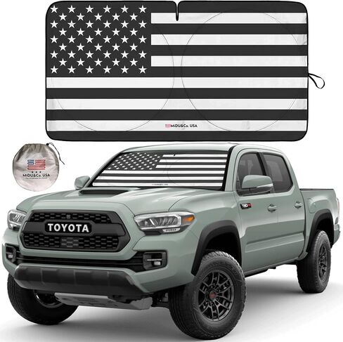 Windshield Sunshade B&W American Flag Design - Car Sun Shade Windshield - Foldable Sun Cover for Car Windshield - Keeps Your Vehicle Cool - Dashboard and Upholstery Sun Protector - XLarge in Saudi Arabia