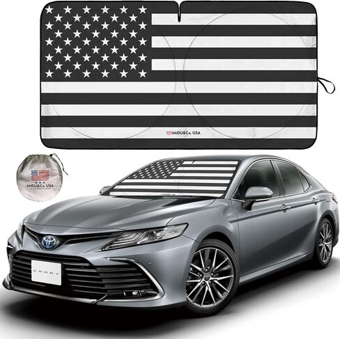 Windshield Sunshade B&W American Flag Design - Car Sun Shade Windshield - Foldable Sun Cover for Car Windshield - Keeps Your Vehicle Cool - Dashboard and Upholstery Sun Protector - XLarge in Saudi Arabia