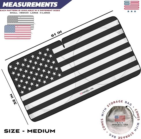 Windshield Sunshade B&W American Flag Design - Car Sun Shade Windshield - Foldable Sun Cover for Car Windshield - Keeps Your Vehicle Cool - Dashboard and Upholstery Sun Protector - XLarge in Saudi Arabia