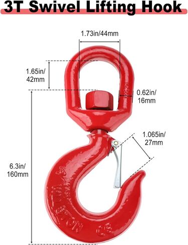 NORJIN 5T Swivel Hook, Heavy Duty Swivel Lifting Hook Grade 80 Crane Swivel Hook with Latch Forged Alloy Steel Swivel Eye Hook Lifting Hook, 11000lbs Working Load Limit in Kuwait