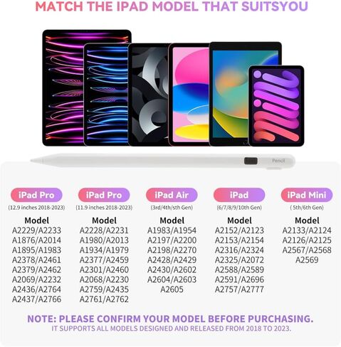 قلم iPad Pencil المغناطيسي، طاقة شاشة LED ذكية، متوافق مع قلم Apple (2018-2023) iPad 10/9/8/7/6، iPad Air، iPad Mini 6/5، iPad Pro 11 12.9 بوصة (أبيض) in Saudi Arabia