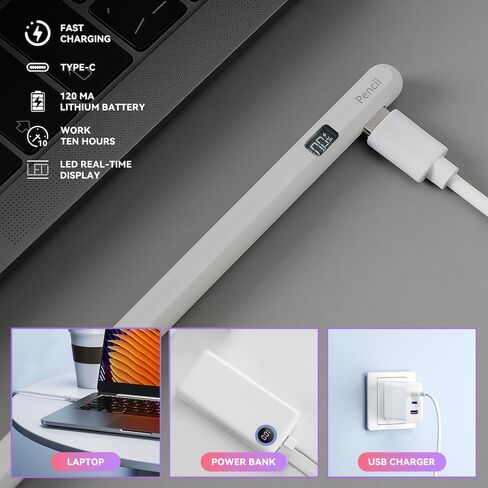 قلم iPad Pencil المغناطيسي، طاقة شاشة LED ذكية، متوافق مع قلم Apple (2018-2023) iPad 10/9/8/7/6، iPad Air، iPad Mini 6/5، iPad Pro 11 12.9 بوصة (أبيض) in Saudi Arabia
