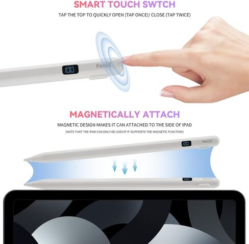 قلم iPad Pencil المغناطيسي، طاقة شاشة LED ذكية، متوافق مع قلم Apple (2018-2023) iPad 10/9/8/7/6، iPad Air، iPad Mini 6/5، iPad Pro 11 12.9 بوصة (أبيض) in Saudi Arabia
