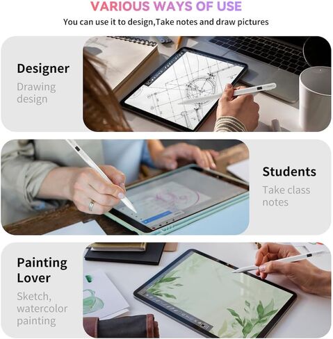 قلم iPad Pencil المغناطيسي، طاقة شاشة LED ذكية، متوافق مع قلم Apple (2018-2023) iPad 10/9/8/7/6، iPad Air، iPad Mini 6/5، iPad Pro 11 12.9 بوصة (أبيض) in Saudi Arabia