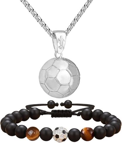 2pcs Football Jewelry Kit, Adjustable Football Bracelet and Football Pendant Necklace, Quality Fitness Jewelry, Fine Jewelry Gift Box, Football Jewelry Kit Gifts for Boys Player Son Grandson in Saudi Arabia