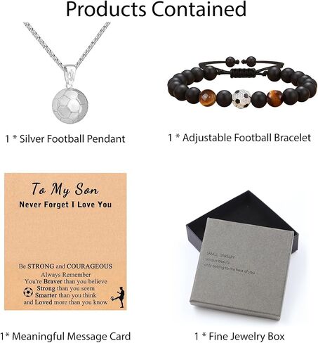 2pcs Football Jewelry Kit, Adjustable Football Bracelet and Football Pendant Necklace, Quality Fitness Jewelry, Fine Jewelry Gift Box, Football Jewelry Kit Gifts for Boys Player Son Grandson in Saudi Arabia
