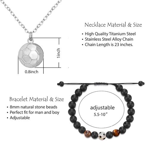 2pcs Football Jewelry Kit, Adjustable Football Bracelet and Football Pendant Necklace, Quality Fitness Jewelry, Fine Jewelry Gift Box, Football Jewelry Kit Gifts for Boys Player Son Grandson in Saudi Arabia