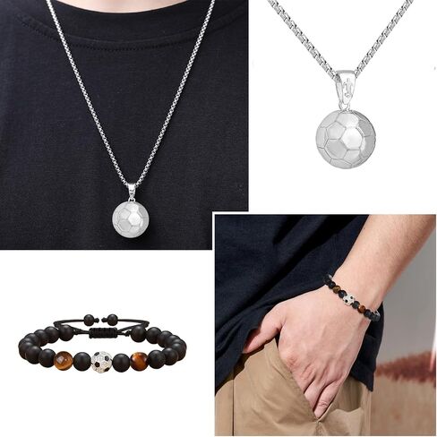 2pcs Football Jewelry Kit, Adjustable Football Bracelet and Football Pendant Necklace, Quality Fitness Jewelry, Fine Jewelry Gift Box, Football Jewelry Kit Gifts for Boys Player Son Grandson in Saudi Arabia